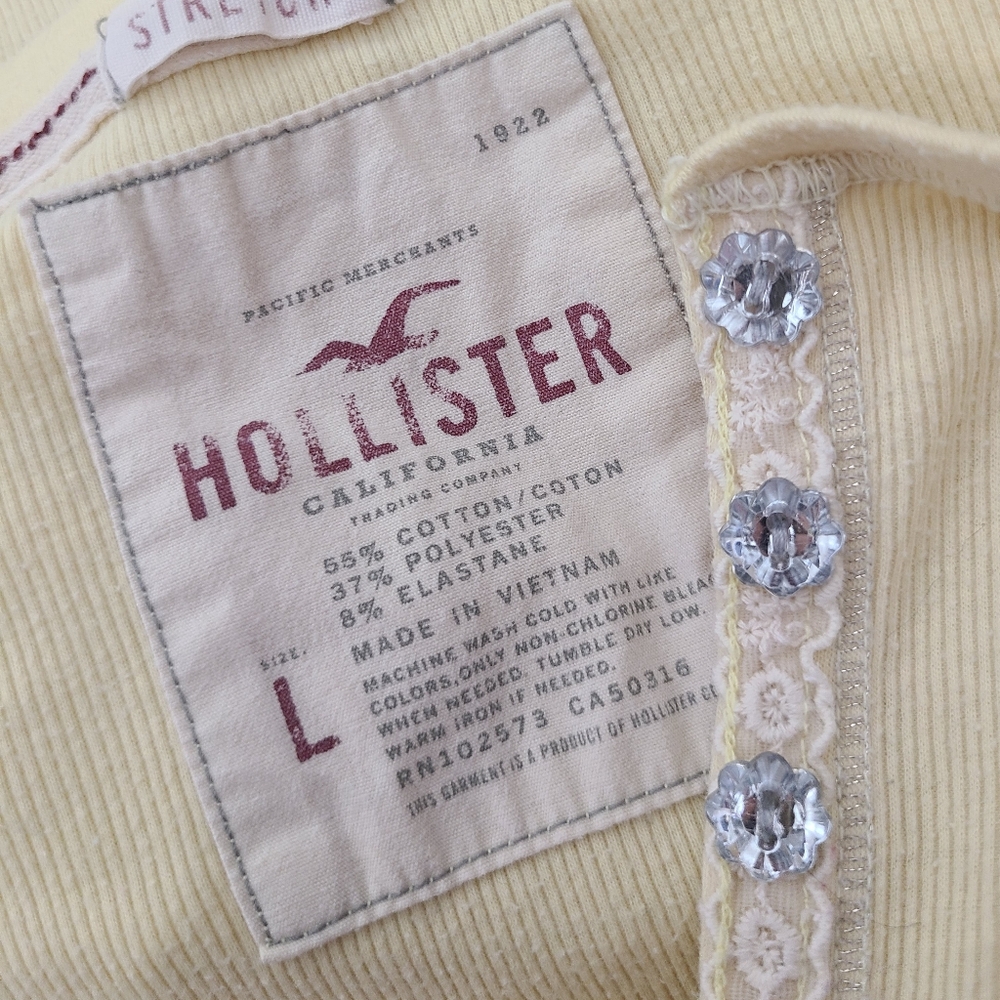 ♡ Y2K ♡ Hollister Butter Yellow Blingy Button Henley Long Sleeve Top - Picture 11 of 13